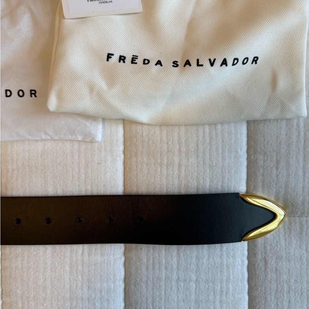 NWT Freda Salvador Randy Belt, black calf with gold hardware, size 0/1 - Picture 5 of 7